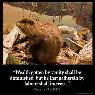 Proverbs_13-11: Wealth gotten by vanity shall be diminished: but he that gathereth by labour shall increase