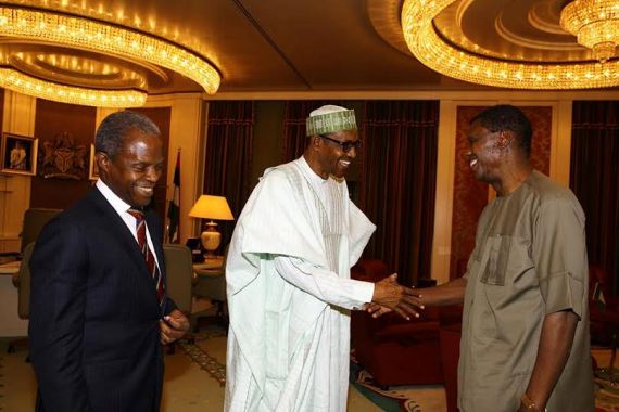 President Buhari And Vice President Yemi Osinbajo Welcome Pastor E A Adeboye To The State House Today