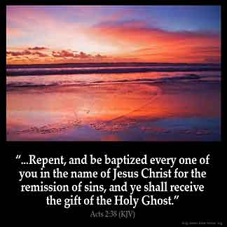 Then Peter said unto them, Repent, and be baptized every one of you in the name of Jesus Christ for the remission of sins, and ye shall receive the gift of the Holy Ghost.