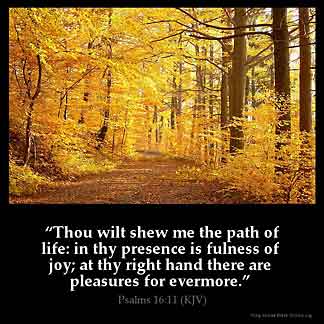 Psalms_16-11: Thou wilt shew me the path of life: in thy presence is fulness of joy; at thy right hand there are pleasures for evermore.