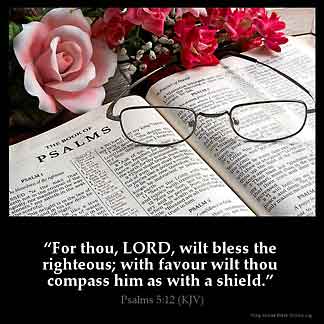 Psalms_5-12-1: For thou, LORD, wilt bless the righteous; with favour wilt thou compass him as with a shield.